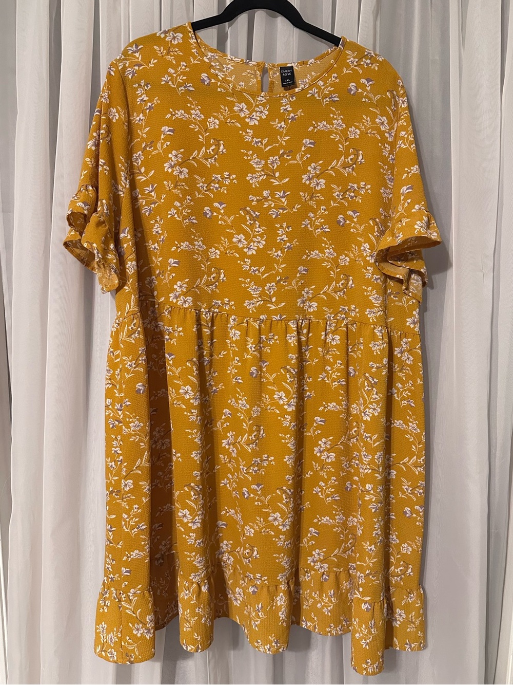 Emory Rose Golden Yellow Floral Ruffle Sleeve Dress Size 3X